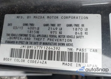 2015 Mazda Mazda3 I Touring из США, поврежденный, VIN JM1BM1V77F1264392